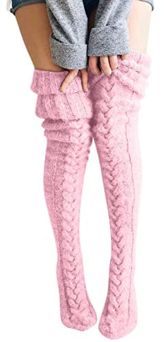 Damen Overknees Strümpfe Winter Kniestrümpfe Strick Thigh Highs Dicke Lange Socken Kniesocken Mädchen Knee High Socks Warm Wintersocken Damen-Kniestrümpfe Stricksocken