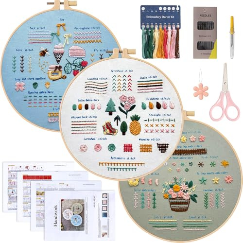 DEMIUKO Sticken Set für Anfänger Erwachsene Stickset Kreuzstich Stickerei Set Blumenmuster Stichen Stickmuster mit Stickrahmen Stickrahmen Videolehrgang Embroidery Kit Weihnachte Geburtstag Geschenk