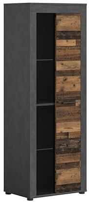 xonox.home - Vitrine Jam 60x159x35 cm in Front Old Wood Nb Korpus Matera Nb - Glasvitrine Dekoschrank Glas-Kommode Stauraumschrank - modern und funktional
