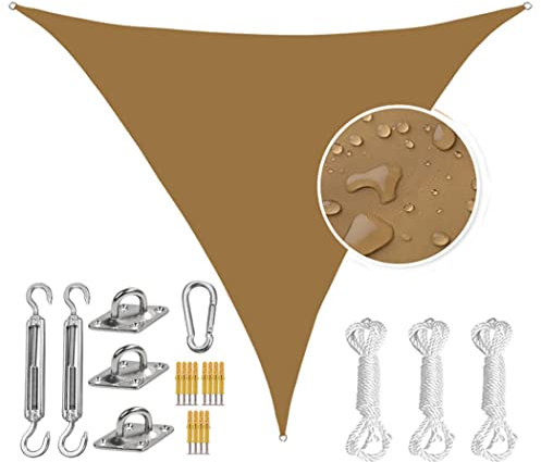 Waterproof Triangle Sun Shade Sail Canopy 3.6X3.6X3.6M Heavy Duty Stainless Steel Hardware Kit Outdoor Patio Cover for Backyard Garden Pool Sand Yellow
