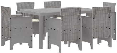 vidaXL 7 Piece Light Grey Rattan Garden Dining Set - All-Weather Outdoor Furniture