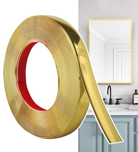 Hengrongshen Moulure Décorative Autoadhésive Doré Mat (12M x 2cm) Peler et Coller, Bandes Murales en PVC Flexibles, idéales pour Mur, Miroir, Plafond, Sol, Armoire, Carrelage, Bords, Moulures DIY