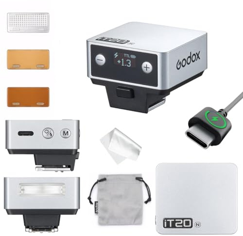 Godox IT20 N IT20N Flash for Nikon,GODOX iT20N IT20 N Mini Camera Flash, TTL/Manual Modes,7.4V 300mAh Battery,1.5s Recycle,with ±⅓ Increment,Hot Shoe Triggering,Includes Spreader/Color Filter (Silver)