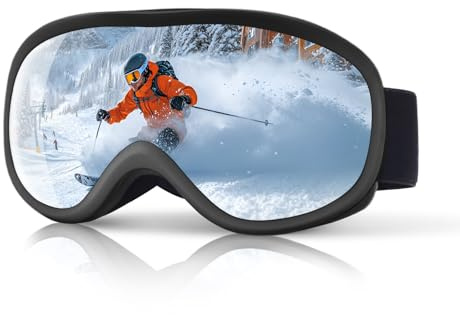 OulQinyhome Maschera da Sci Occhiali da Sci - Maschera Sci Doppia Lente Anti-Appannamento Design Sferico Uomo Donna e Adolescenti Compatibile con Occhiali da Vista (Nero Argento)