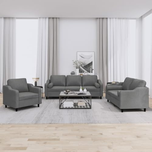 Qnhdfrt Dunkelgraue Sofagarnitur aus Stoff 3-TLG mit Kissen Sessel Zweisitzer Dreisitzer für Wohnzimmer Lounge Bequem und Robust
