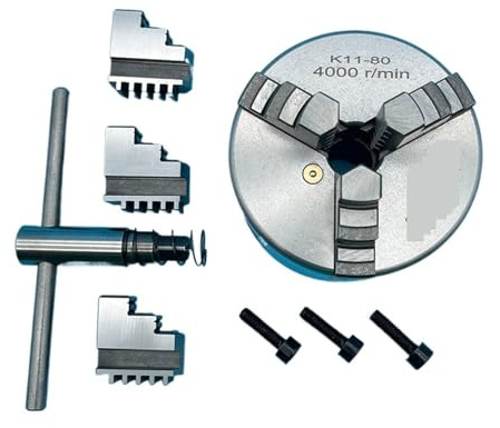 Drehbank-Lagerfutter, Drehfutter 80 mm 3-Backen-Minifutter K11-80 Selbstzentrierendes Futter Scrollfutter for Mini-Drehmaschine