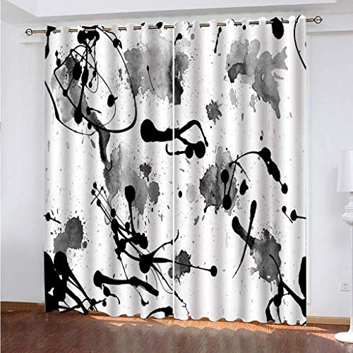 Vorhang Blickdicht Gardinen Kinderzimmer Schlafzimmer Verdunkelungsvorhang Vorhänge Wohnzimmer Thermovorhang Fensterdekoration 3D Schwarz-Weiße Graffiti-Kunst Muster Ösenschal 200X160Cm 2Er Set