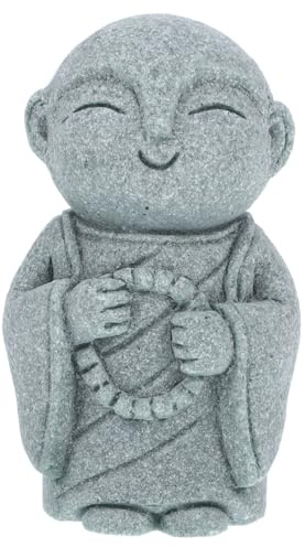Gatuida Mini Buddha Statue Jizo Bosatsu 7cm Kleine Mönch Figur Blausteinsand Grau Zen Spirituelle Deko für Aquarium Bonsai Schreibtisch Garten Zimmer Asiatische Feng Shui Skulptur Ornamente 7x4,5x3cm