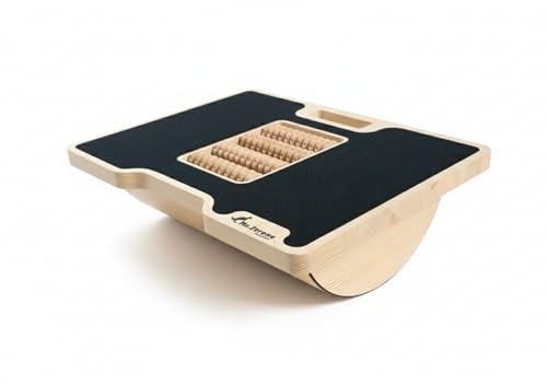 MSZERONE Poggiapiedi scrivania ergonomica a oscillazione morbida superficie di massaggio riflessologico legno di pino massiccio pieghevole e portatile, design elegante, ideale per la casa e l'ufficio