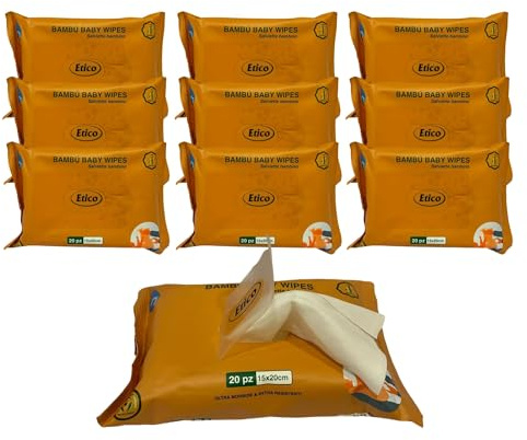 ETICO - 200 Salviette Neonato Biodegradabili, Salviette Umidificate Ideali per Cambio Pannolino, Viso, Mani e Corpo, Extra Morbide e Resistenti, Salviettine Neonato a Base Vegetale