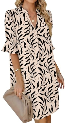 AUSELILY Robe Chemise Femme Été Col en V Manches Volantées Robe Courte | Robe Chemise Femme Été Chic et Élégant, Col Montant V, Manches Volantées, Coupe Ample Courte avec Poches