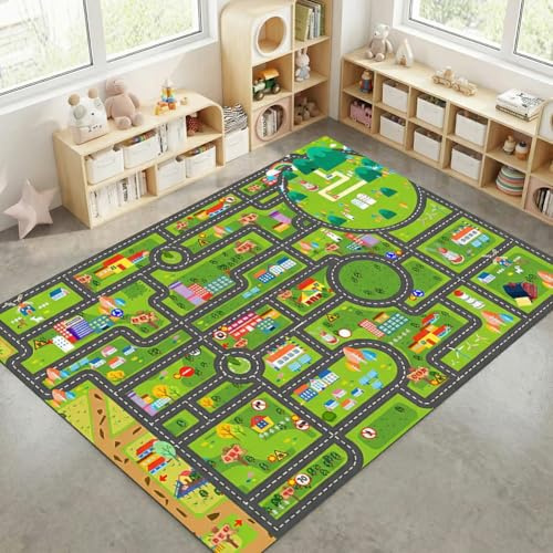 JynxtoyZeal Alfombra de Calles de la Ciudad Alfombra Rectangular Antideslizante Alfombras Suave y Acogedora Alfombras de Terciopelo de Cristal para Decoración y el Juego en Habitación de los Niños
