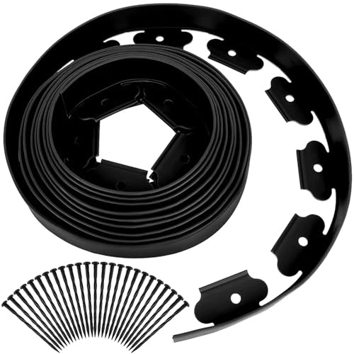 Bordes de jardín 5 m con 15 estacas, Kit césped Flexible, Borde sin excavación for parterres para Parterres(Black)