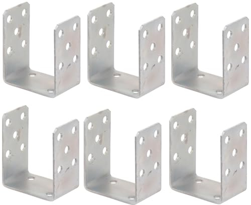 Aqbau 6er Set U-Pfostenträger 90 mm zum Aufschrauben, Pfostenanker 4 mm | Verzinkter Stahl, Balkenschuh, Bodenanker, Holzpfosten, Betonmontage, Zaunbau, Pergola, Terrasse