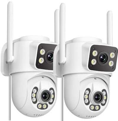ANBIUX 2K Telecamera WIFI Esterno con doppio obiettivo | Supporta WiFi 2,4 GHz e 5 GHz, tracciamento automatico PTZ a 360°,Visione Notturna,Audio Bidirezionale,3m Cavo,IP66
