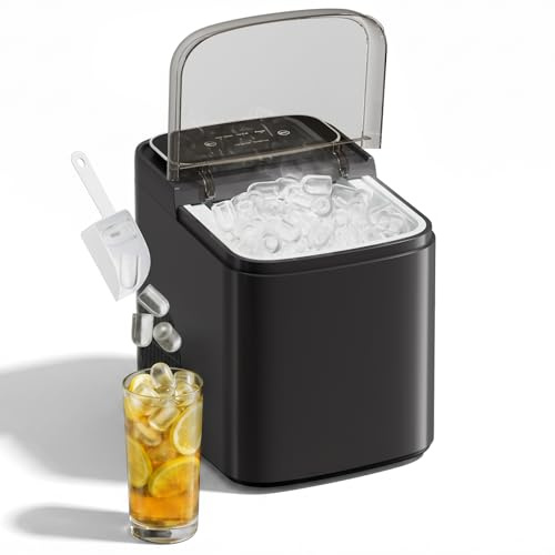 ROVSUN Machine à Glaçons, 12kg/24h, 9 Glaçons en 6 Minutes, Machine a Glacons Auto-Nettoyante, Affichage LED, 2 Tailles de Glaçons, Indicateurs eau/glace pleine, Idéale Maison/BBQ/Soirée