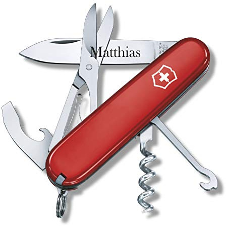 Taschenmesser COMPACT mit Wunsch Gravur auf der Klinge I Geschenk für Männer Frauen I zum Geburtstag I Schweizer Taschenmesser personalisiert mit 15 Funktionen 1.3405