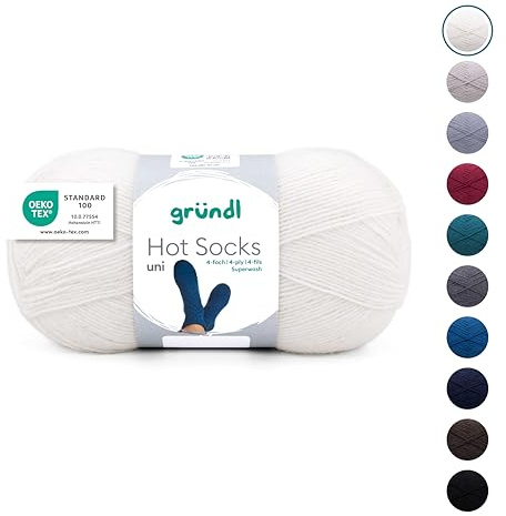Gründl Wolle Hot Socks uni 100 4-fach Sockenwolle 1 Knäuel 100 g | für 1 Paar Socken - Sockengarn - Weich und hautfreundlich - 75% Schurwolle, 25% Polyamid - 100 g / 420 m - Nadelstärke 2,5-3