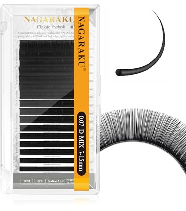 NAGARAKU Ögonfransförlängningar Individuella Eyelash Extension Klassisk 1:1 Professionella Ögonfrans Naturliga Enkel Volymfläktar Ögonfrans Fransförlängningar Matt Svart 16 Rader 0.07mm D Curl 7-15mm