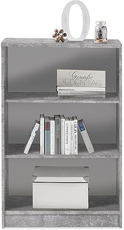 Wohnzimmerregal Standregal Bücherregal | 3 Fächer | Dekor | Betonoptik | Weiß | BxHxT: 72x111x34 cm