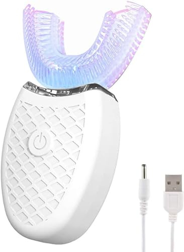 CYSJ Brosse à dents électrique entièrement automatique type U 360 ° – Brosse à dents sonique blanchissante – 4 modes optionnels IPX7 – Têtes en silicone pour adulte (blanc)