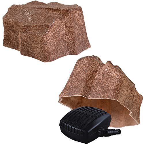 GARTENDEK Kunstfelsen Für Garten Abdeckung Für Poolpumpe Sandfilteranlage Gullideckel Dekosteine Felsen Für Schachtabdeckung - Hohler Deko Steine groß Für Schachtdeckel Abdeckstein Ø33 cm S-04 Rot