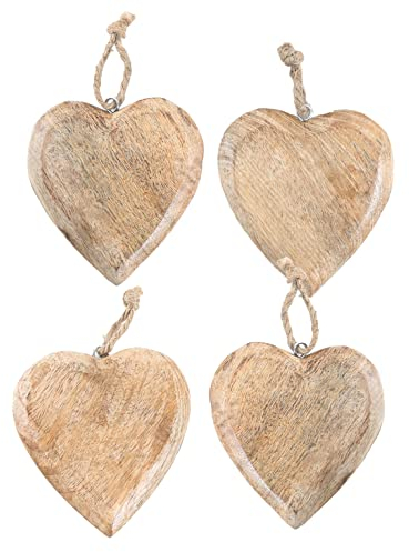 Logbuch-Verlag - 4 grandi ciondoli a forma di cuore in legno, 11 cm, colore marrone naturale, decorazione pasquale