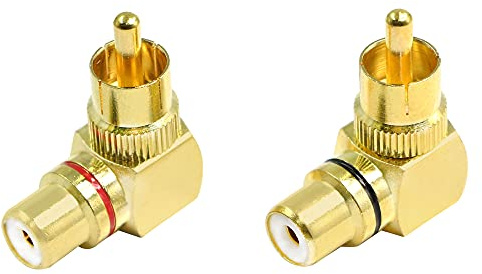 PNGKNYOCN RCA Right Angle Adapter, 90 Degre Gold-Plated AV Stereo Male to Female Connector for Stereo Audio Connection(2-Pack