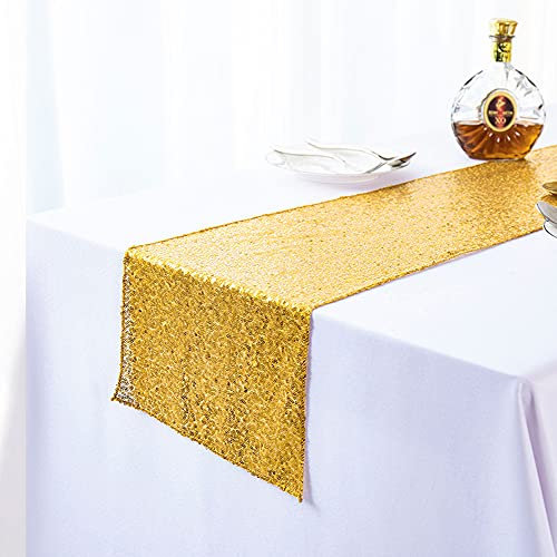 Glitzernder Tischläufer mit runden Pailletten, Tischläufer, Tischdecke für Hochzeit, Weihnachten, Bankett, Party, Esszimmer, Kaffeetisch, Dekoration, 30 x 250 cm, Gelb