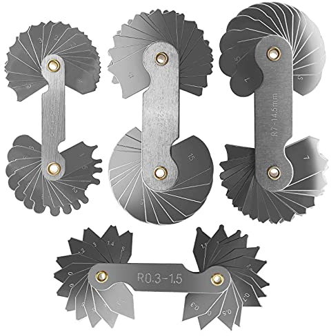 eMagTech 4 Stück Edelstahl R0.3-1.5 / R1-6.5 / R7-14.5 / R15-25 Radius Keillehre für Werkzeug und Schneideisen