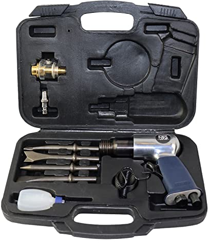 Scalpello ad aria compressa, set da 9 pezzi, martello a scalpello, martello pneumatico, 4500 battiti/minuto, pressione di esercizio 6,3 bar