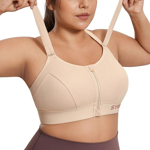 SYROKAN Sport BH Kvinnor Utan bygel Starkt grepp Stötdämpare BH Bekväm vadderad Beige 80B