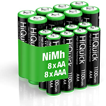 HiQuick 16 x AA AAA Rechargeable Batteries Set 8 x 2800mAh AA Batteries & 8 X 1000mAh AAA Batteries High Capacity Rechargeable Batteries