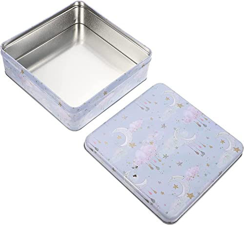 INVEES Boîte à biscuits carrée avec couvercles en fer blanc - Boîte de rangement décorative pour collation, biscuits, thé - Couleur aléatoire 1