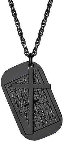 Bestyle Dog Tag Halskette Vaterunser Erkennungsmarke Kreuz Gebet Anhänger Edelstahl Militär Police Armee Kette religiöser Modeschmuck für Männer Frauen, Schwarz, 55+5cm