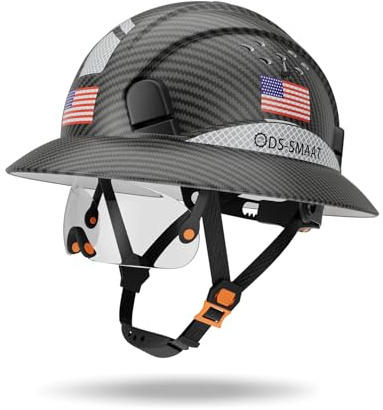 DS-SMAAT Full Brim Construction Hard Hat with Visor, 6-Point Ratchet Suspension Safety Helmet,Superior Impact Head Protection for Industry Use,ANSI Z89.1&OSHA Approved,Both for Men&Women(Matte Black)