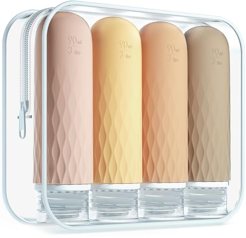 Gemice Silikon Reiseflaschen Set 90ml, 4 Stück reise flaschen zum befüllen, Leak-Proof, kosmetikflaschen zum befüllen reise, Container, BPA-frei FDA zugelassene, Zum Abfüllen von Duschgel Lotion