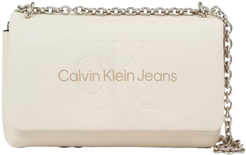 Calvin Klein Jeans Damen Umhängetasche Sculpted Flag mit Kettendetail, Beige (Eggshell), Einheitsgröße