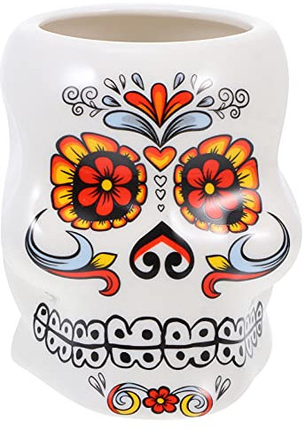 Tasse à cocktail en céramique pour Halloween, tasse colorée Jour des morts Tête de mort Tasse à café à imprimé floral pour Dia de Muertos mexicaine Fournitures de fête Cadeaux