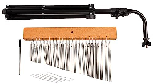 MOUMOUTEN Violin Wind Chime - Metal and Wood Wind Chime, Silver Bar Chimes, Clear Sound with Adjustable Tripod - Musical Instrument Accessories Decoration