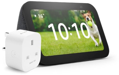 Echo Show 5 (3rd generation) | Charcoal + Meross Matter Smart Plug, Works with Alexa - Smart Home Starter Kit