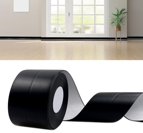 DIKARIYA Plinthe Souple Autoadhésive, 30x30mm 6m Noir Plinthe PVC Adhesive Cuisine, Plinthe PVC Souple Convient pour Cuisine et Salle de Bain, Flexible Ruban Autocollante d'étanchéité en PVC