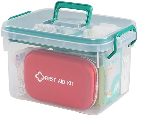 Tyminin Medical Box Organizer, First Aid Empty Medicine Storage Box, Family Emergency Kit with Detachable Tray