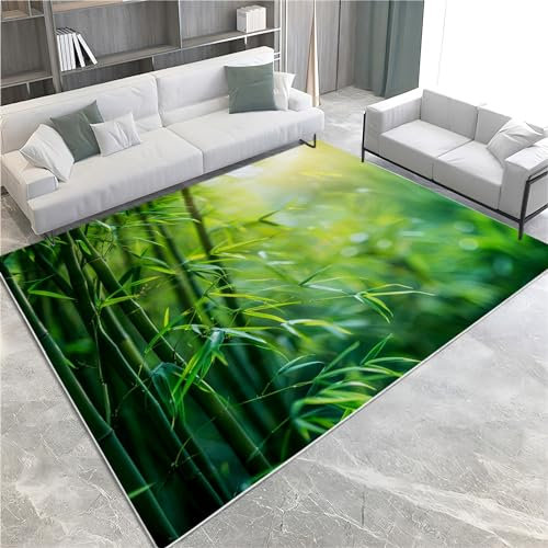 Teppich Wohnzimmer 80x150 cm Grüner Bambus Teppich Schlafzimmer Flauschig Waschbarer Kurzflor Teppiche rutschfest Teppich, für Esszimmer Büro Flur und Küche