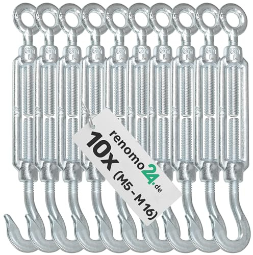 Renomo24-10x Spannschloss M6 Haken-Öse aus Stahl galvanisch verzinkt nach PN-EN 1993-1-11