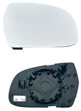 Audi A3 Audi A3 (2010-2012), A4 (2009-2015), A5 (2012-2016). OEM 8K0857536F clip-on wing mirror glass with heated base, wide-angle, right-hand UK driver side.