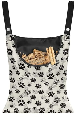 CREAMIC Dog Paw Print Clothespin Bag with Hanging Hook Summer Laundry Clothes Pin Holder Waterproof Clothes Pin Hanging Bag Clothespin Storage Organizer with Large Opening
