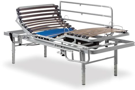 Geriafy - Cama Articulada Eléctrica | Somier Articulado Regulable en 5 Alturas 80x200 | Mando por Cable, Patas y Barandillas | Ideal como Cama Geriátrica y Hospitalaria