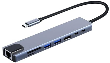 Jubilofex USB C HUB Adaptador Multiport | 8 en 1 USB 3.0 Hub 5 Gbps Transmisión de Alta Velocidad 4K USB C Hub Multiport Adaptador para Portátiles y Tablets