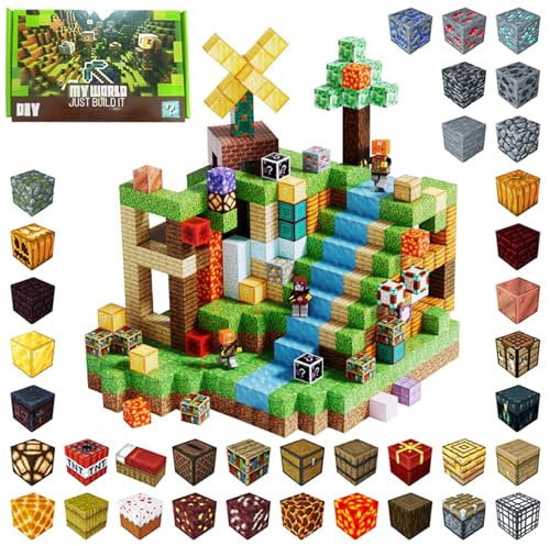 HazyZany Magnetische Bausteine Set–100 Stück Magnetbausteine + 2 Kinderspielzeug Figuren(Zufällige), Baue Mine Magnetwelt, Montessori Kreative Spielzeug ab 4 Jahre, Geschenke für Jungen und Mädchen.